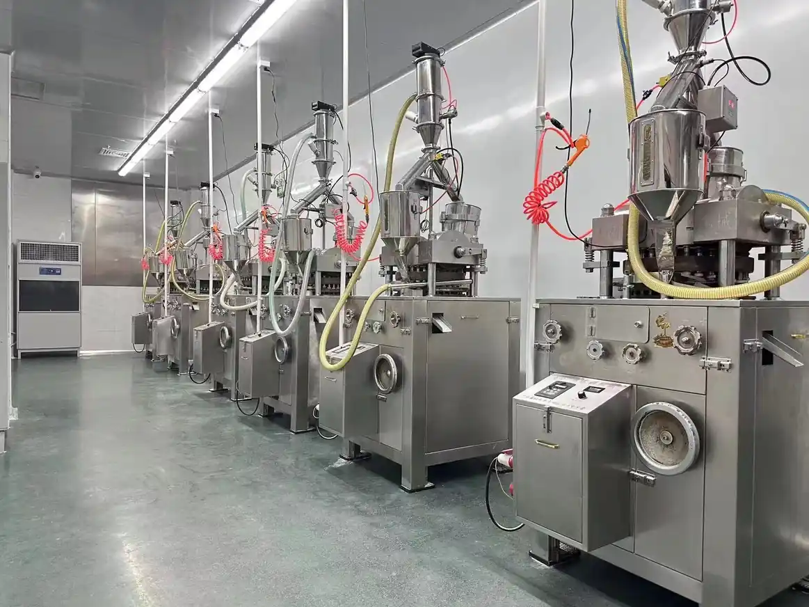 Candy factory equipment row side view
