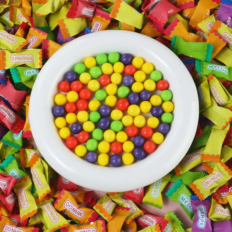 Crispy chocolate candy bowl with wrappers
