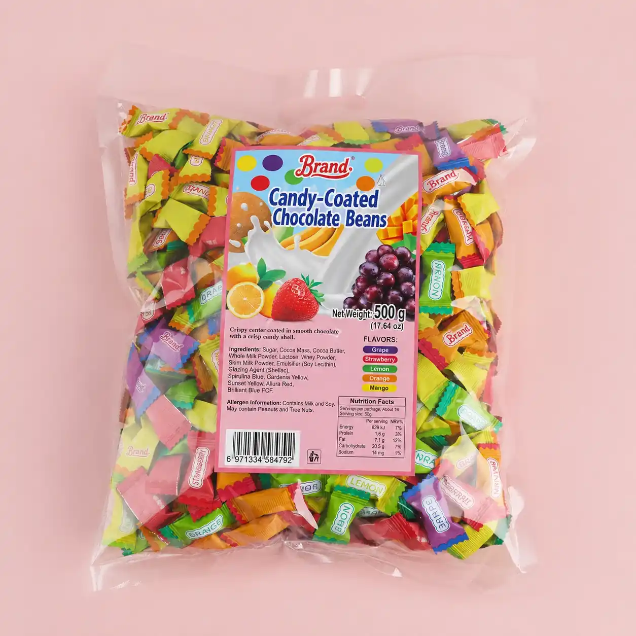 Crispy chocolate candy clear bag