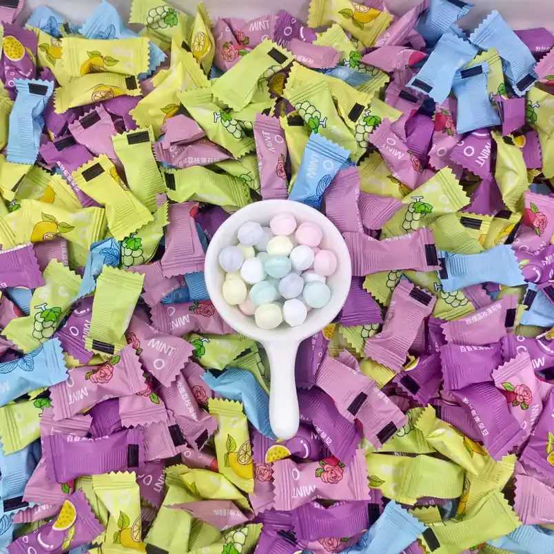 Sugar free individually wrapped mints bowl on wrapper assortment