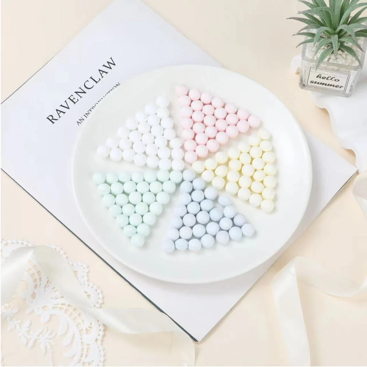 Sugar free individually wrapped mints five colors on plate
