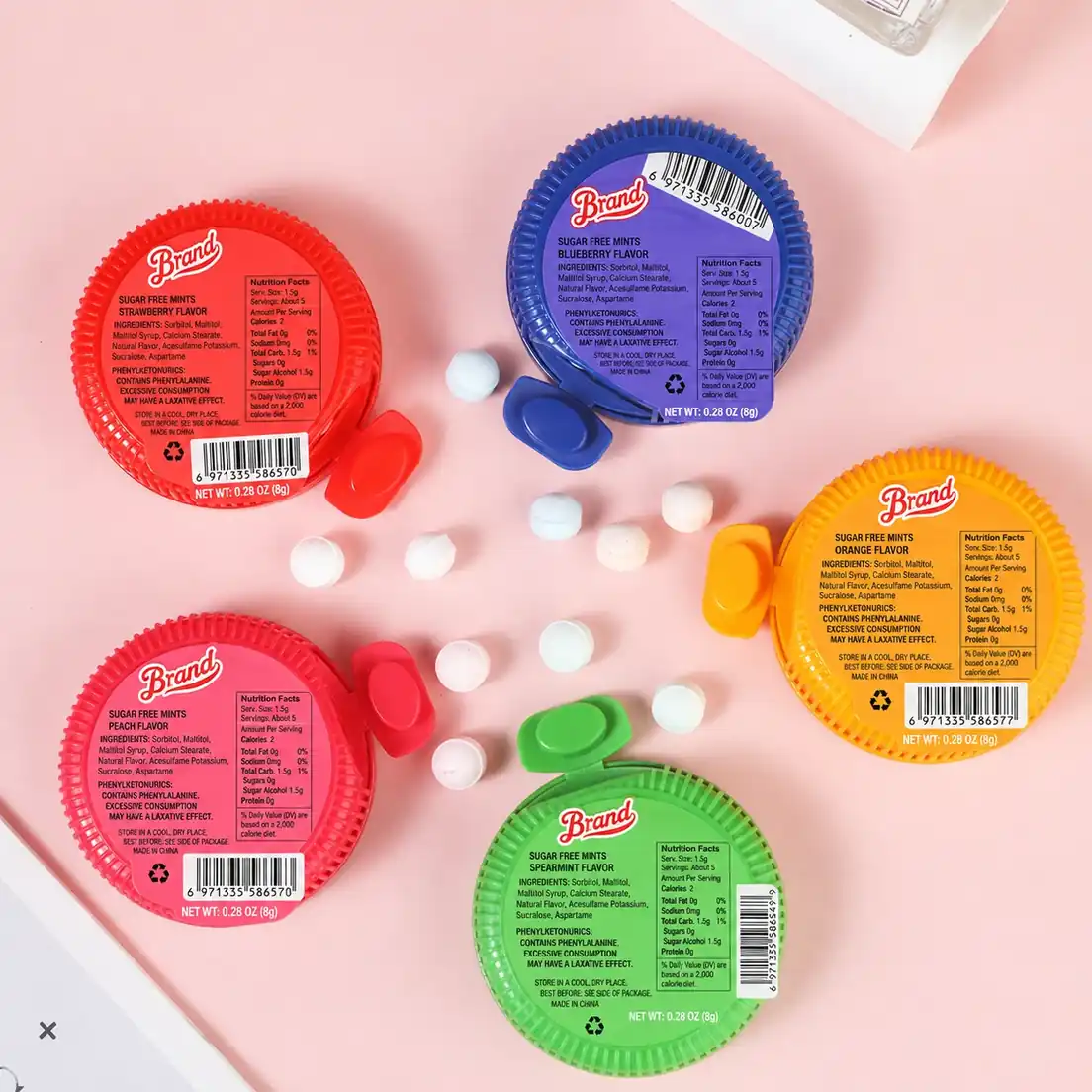 Sugar free mint candy round tins back labels and pieces