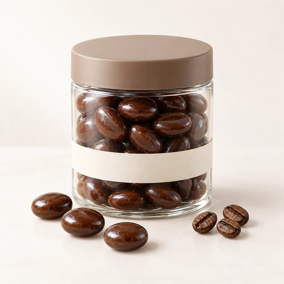 AI-generated product concept of Coffee Candy — 100g Jar. Actual appearance is confirmed by sample.