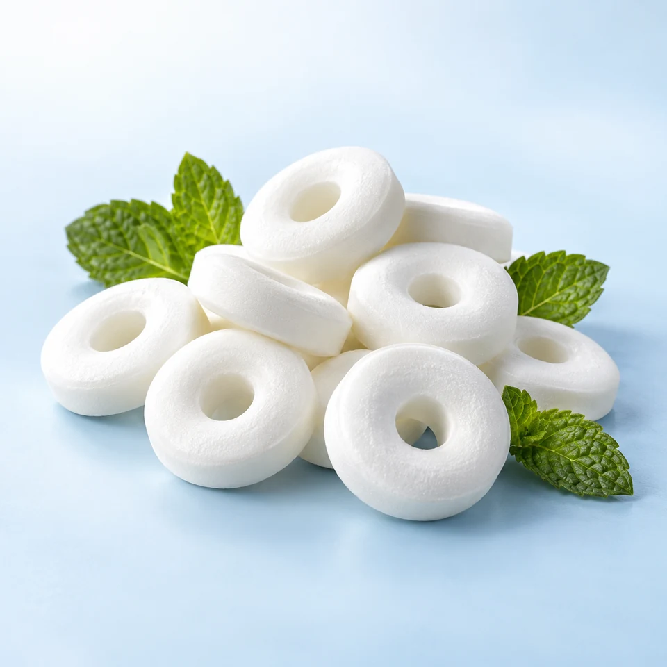 AI-generated product concept of Sugar-Free Mint Rings. Actual appearance is confirmed by sample.